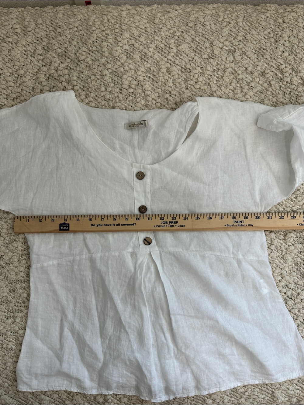 Laura Bianchi Italy White 100% Linen Henley Top Blouse Medium - Picture 6 of 6